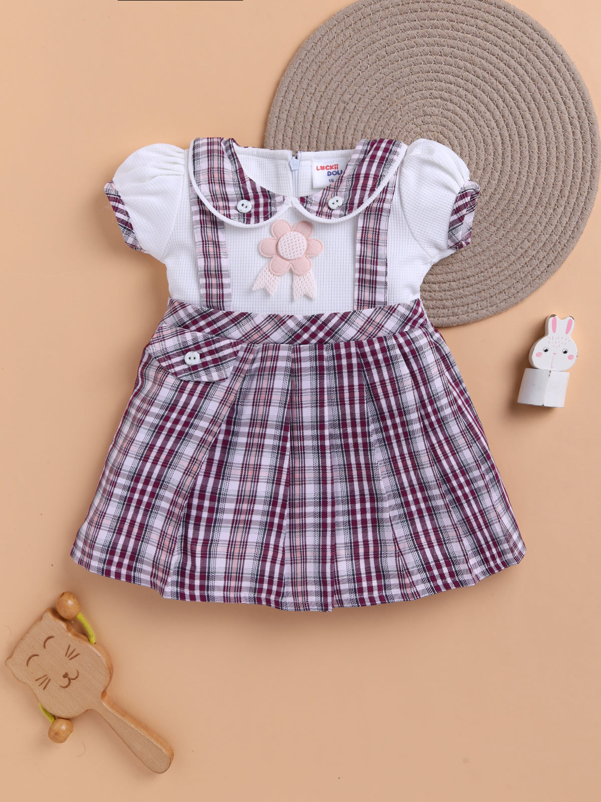 Lackii Doll Checkered Suspender Cotton Dress β Black, Red & Green Edition