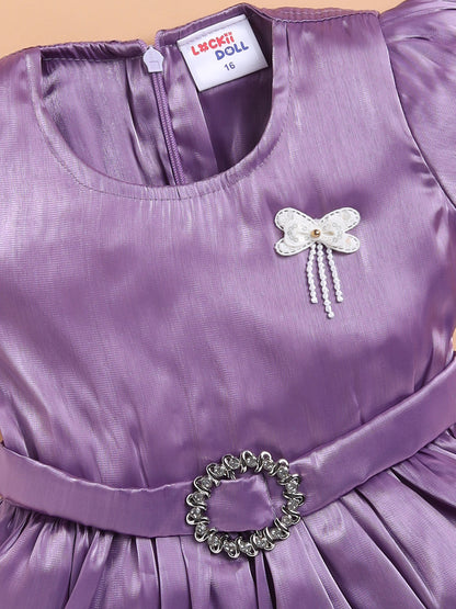 Vibrant Satin Party Dress for Girls – Available in Red, Purple, Pink & Blue