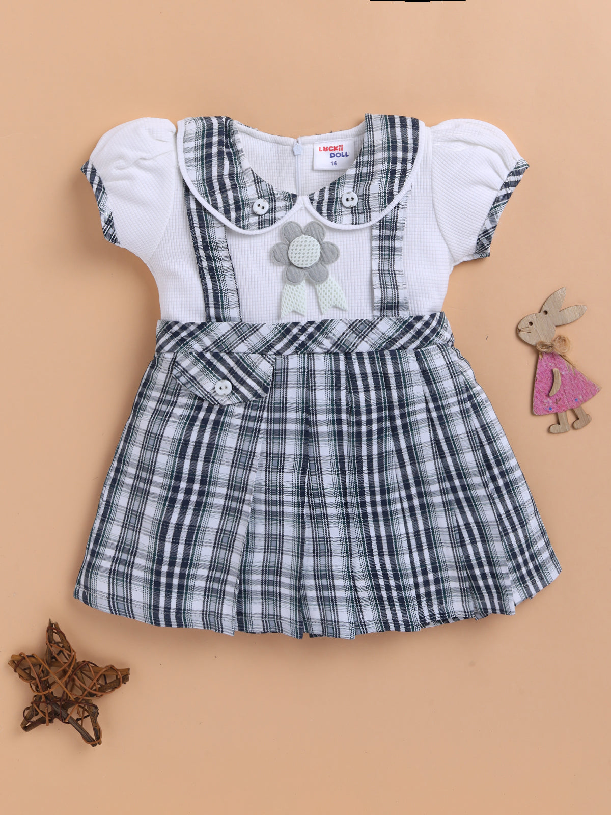 Lackii Doll Checkered Suspender Cotton Dress – Black, Red & Green Edition