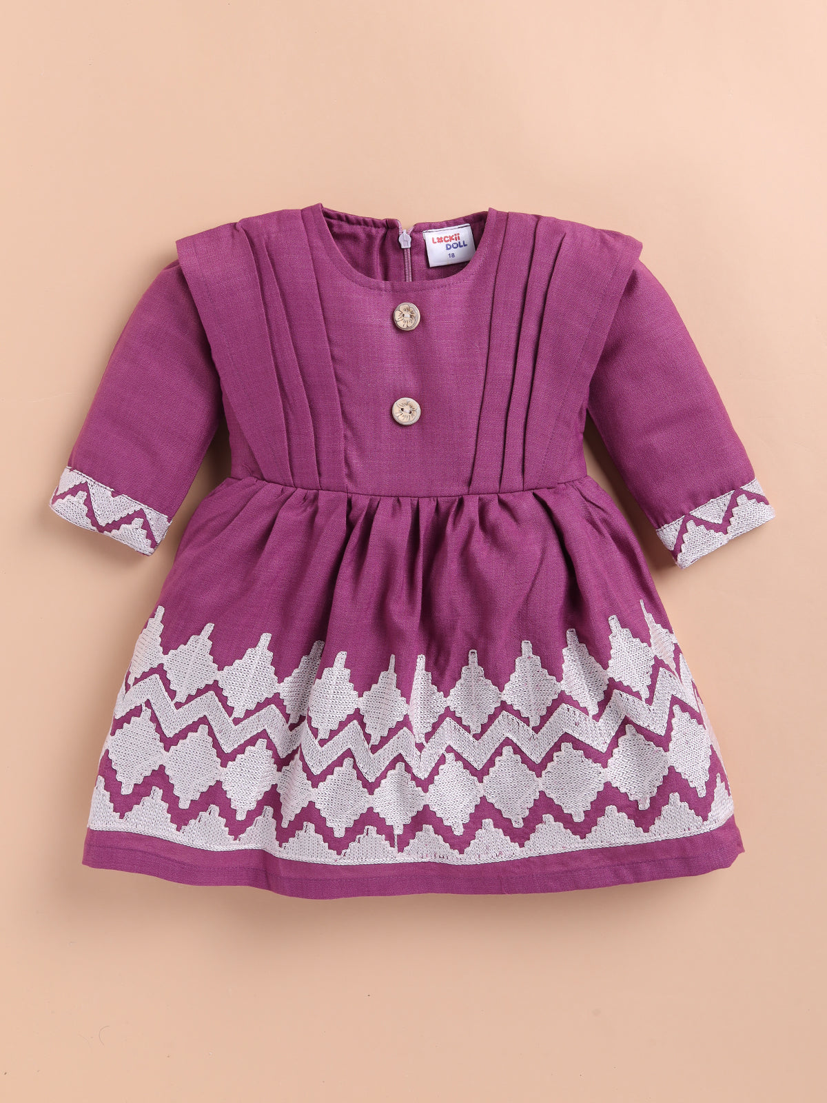 Lackii Doll Embroidered Cotton Dress for Girls | Soft & Elegant Green & Pink Outfit