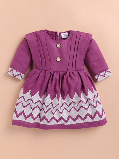 Lackii Doll Embroidered Cotton Dress for Girls | Soft & Elegant Green & Pink Outfit