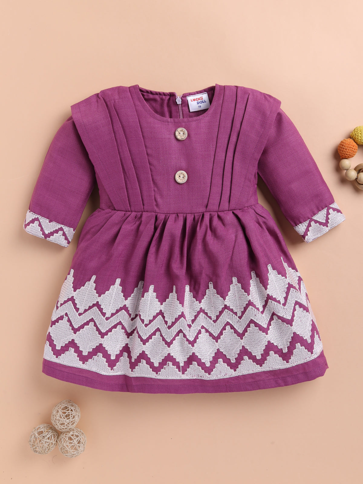 Lackii Doll Embroidered Cotton Dress for Girls | Soft & Elegant Green & Pink Outfit