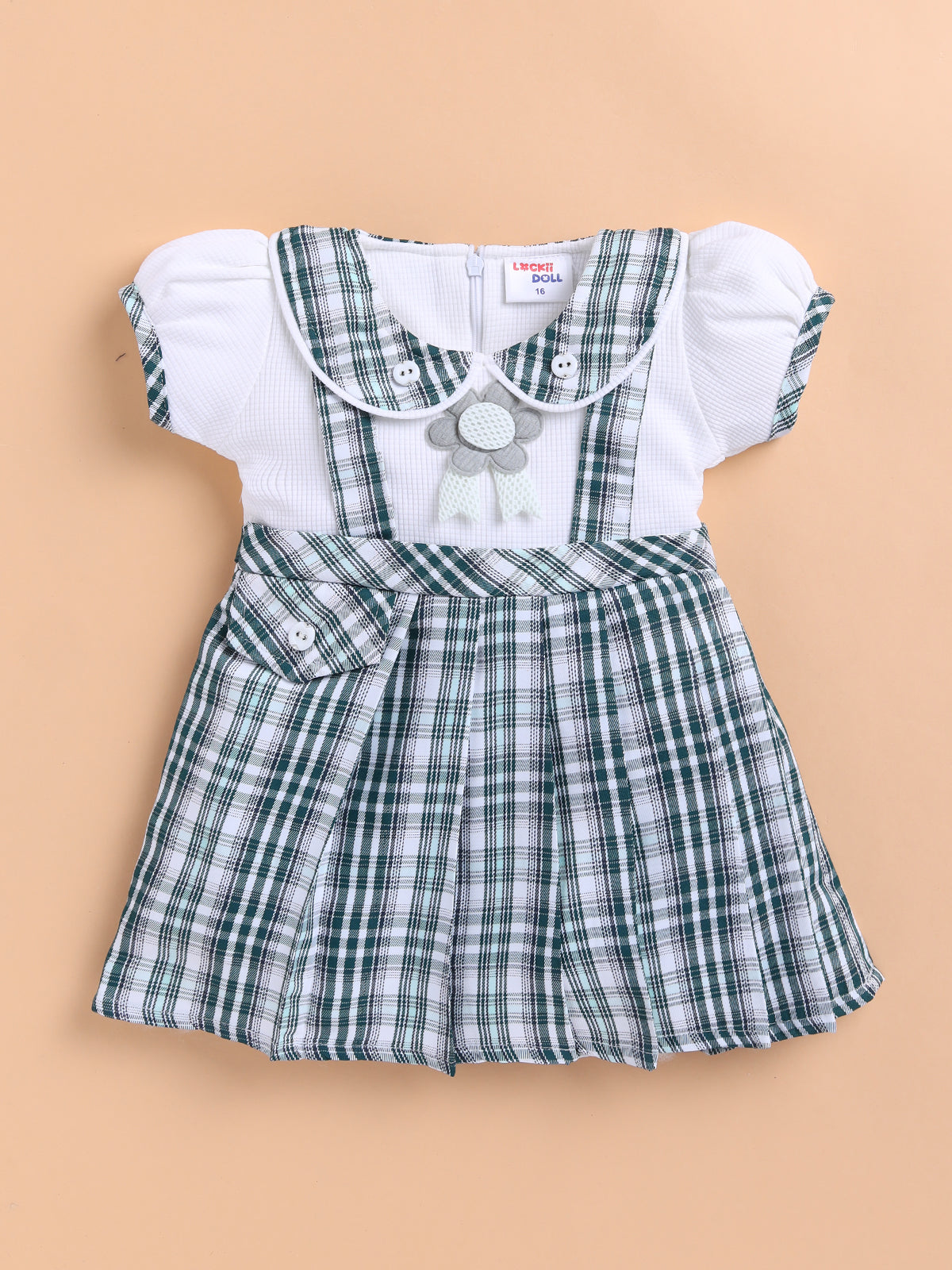 Lackii Doll Checkered Suspender Cotton Dress – Black, Red & Green Edition
