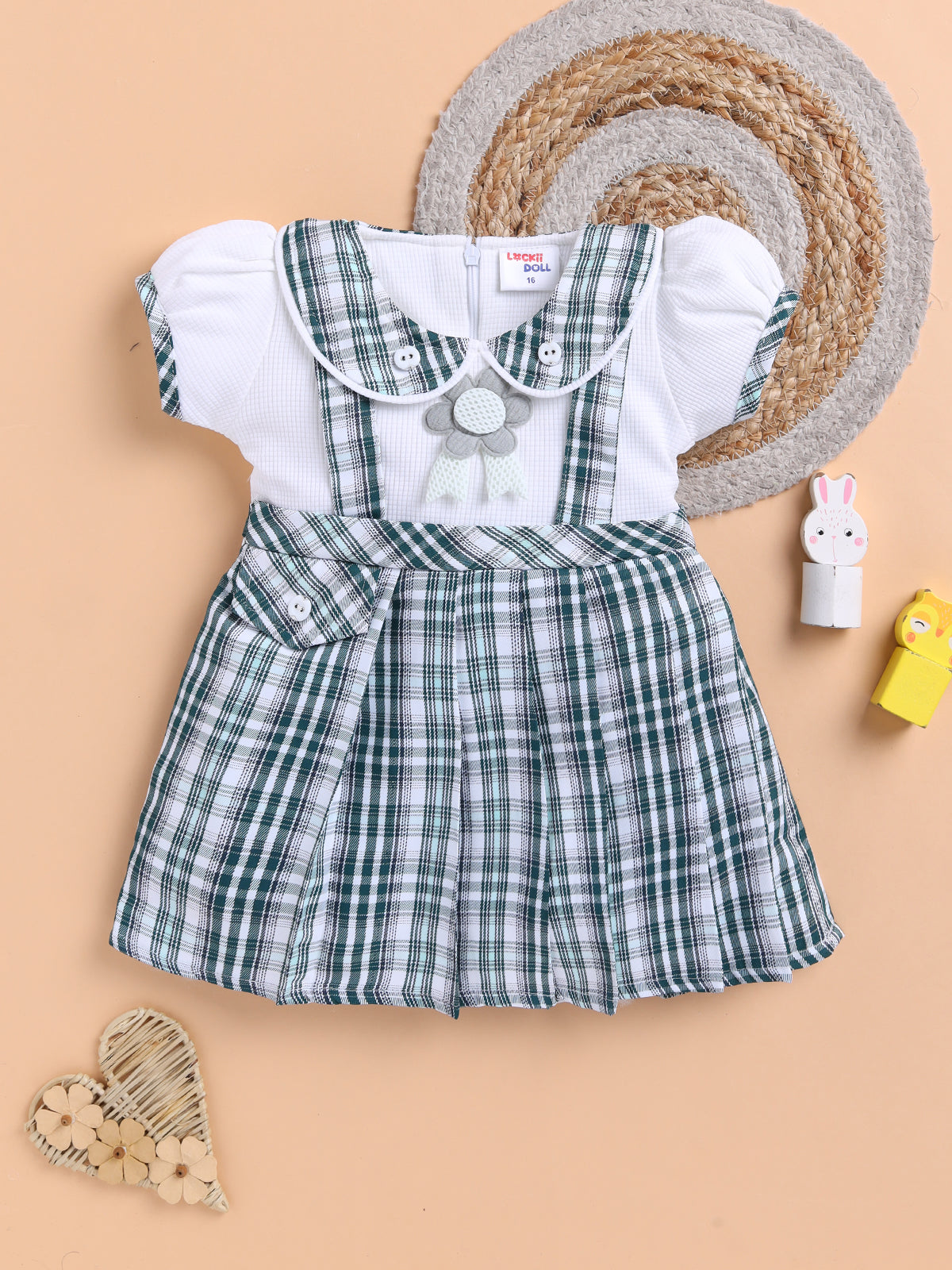 Lackii Doll Checkered Suspender Cotton Dress – Black, Red & Green Edition