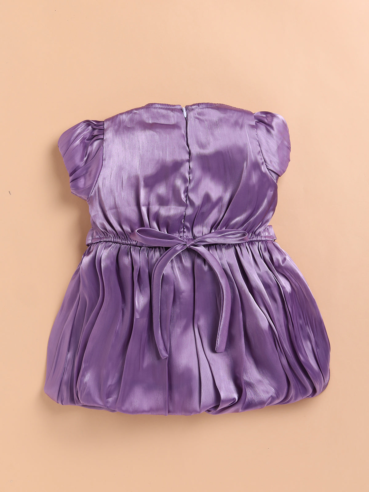 Vibrant Satin Party Dress for Girls – Available in Red, Purple, Pink & Blue