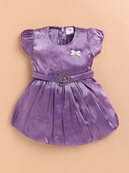 Vibrant Satin Party Dress for Girls – Available in Red, Purple, Pink & Blue