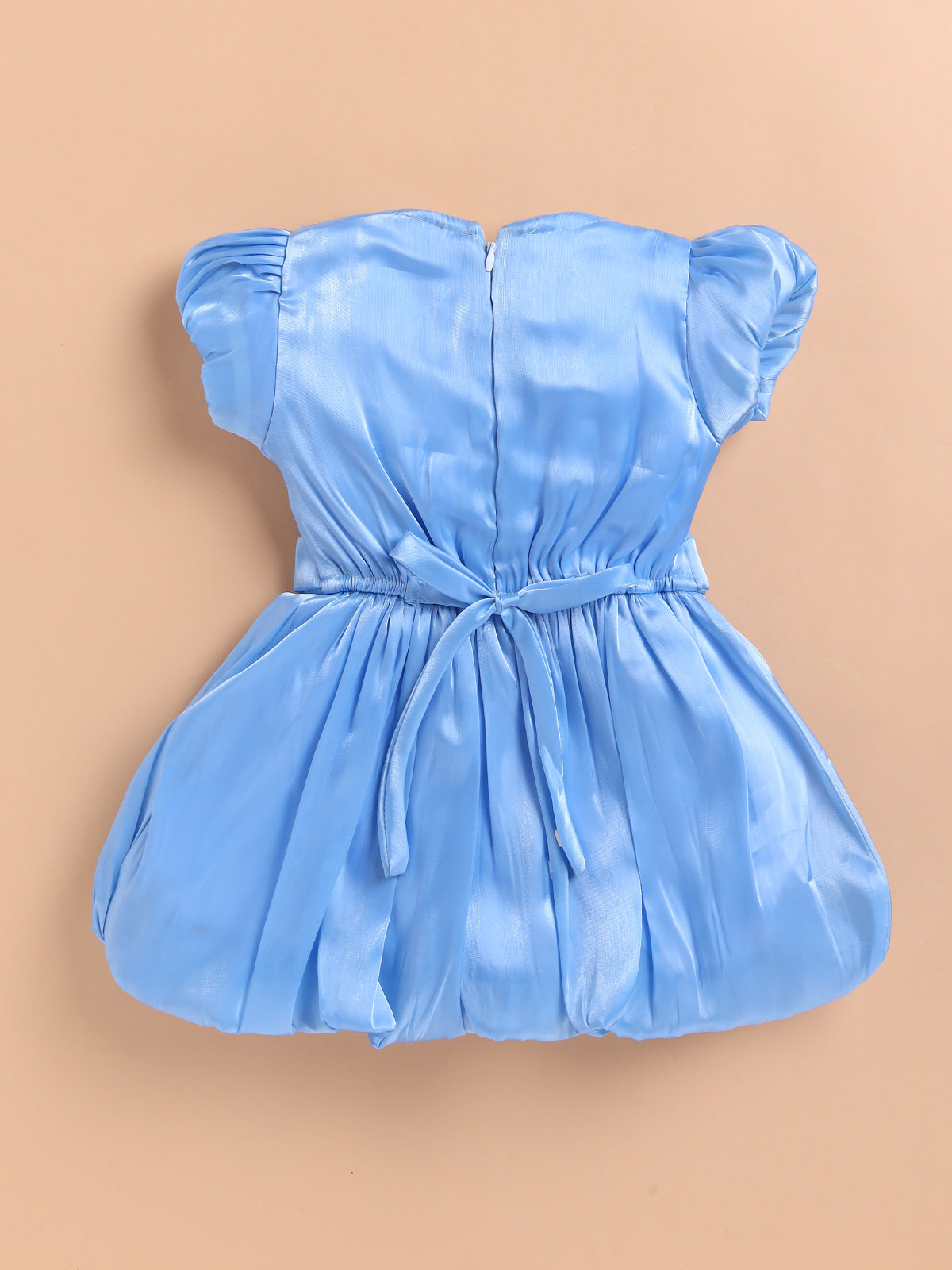 Vibrant Satin Party Dress for Girls – Available in Red, Purple, Pink & Blue