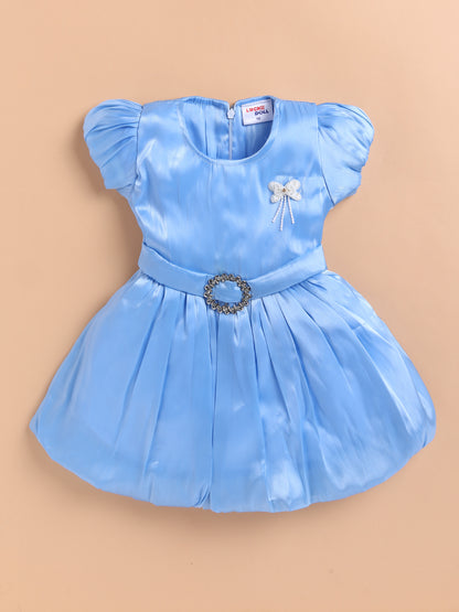 Vibrant Satin Party Dress for Girls – Available in Red, Purple, Pink & Blue