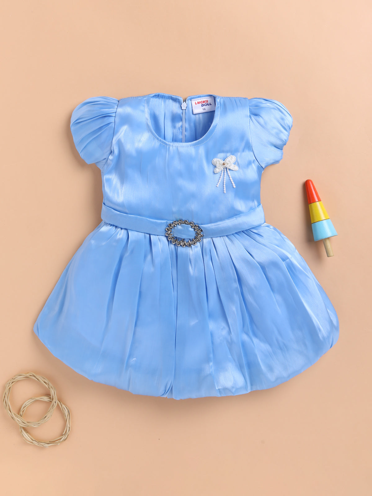 Vibrant Satin Party Dress for Girls – Available in Red, Purple, Pink & Blue