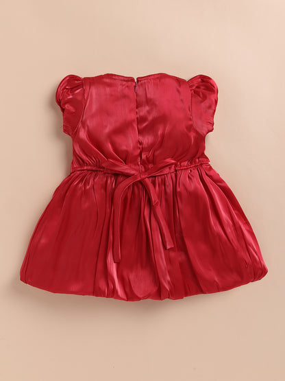 Vibrant Satin Party Dress for Girls – Available in Red, Purple, Pink & Blue