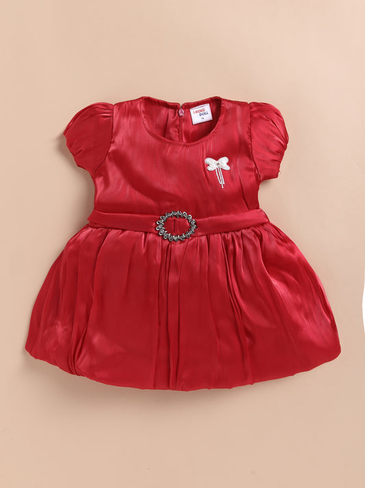Vibrant Satin Party Dress for Girls – Available in Red, Purple, Pink & Blue