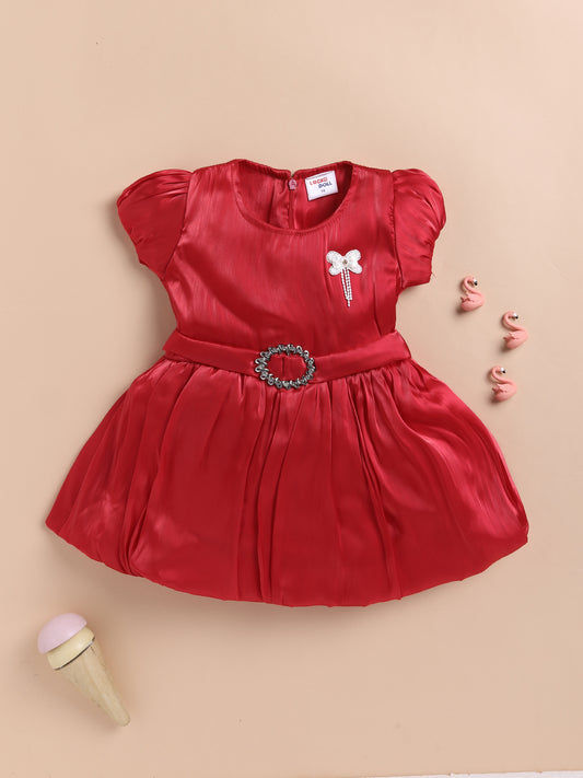 Vibrant Satin Party Dress for Girls – Available in Red, Purple, Pink & Blue