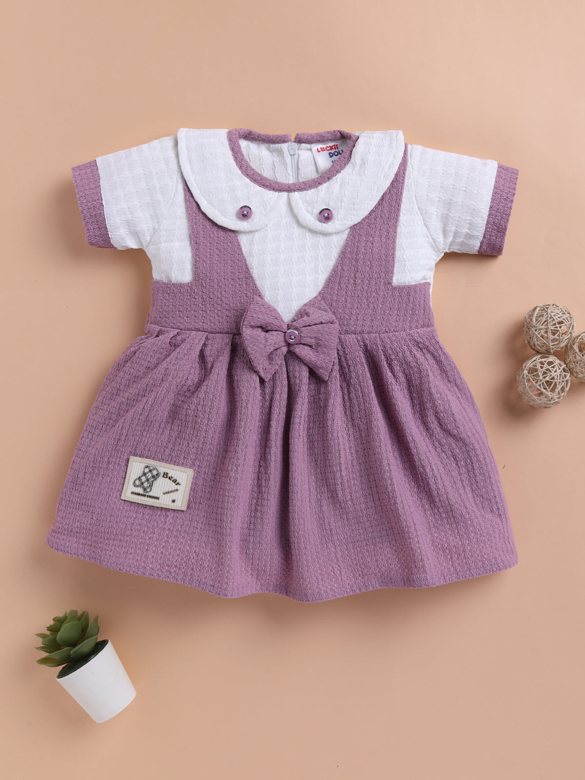 Lavender Bow Collar Baby Dress – Soft Cotton Comfort Wear by Lackii Doll
