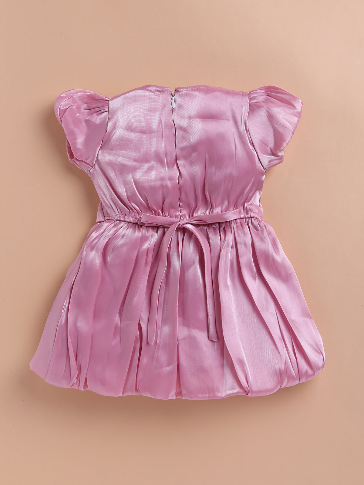 Vibrant Satin Party Dress for Girls – Available in Red, Purple, Pink & Blue