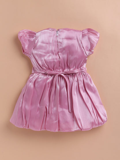 Vibrant Satin Party Dress for Girls – Available in Red, Purple, Pink & Blue