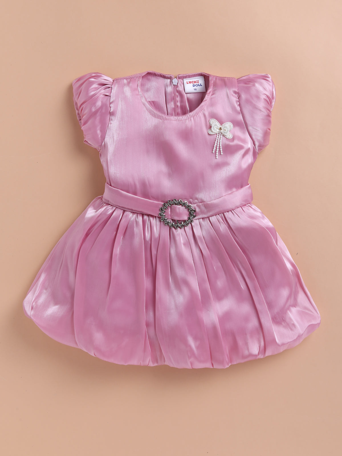 Vibrant Satin Party Dress for Girls – Available in Red, Purple, Pink & Blue