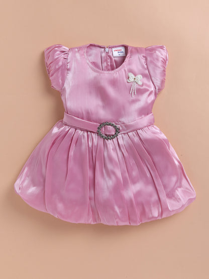 Vibrant Satin Party Dress for Girls – Available in Red, Purple, Pink & Blue