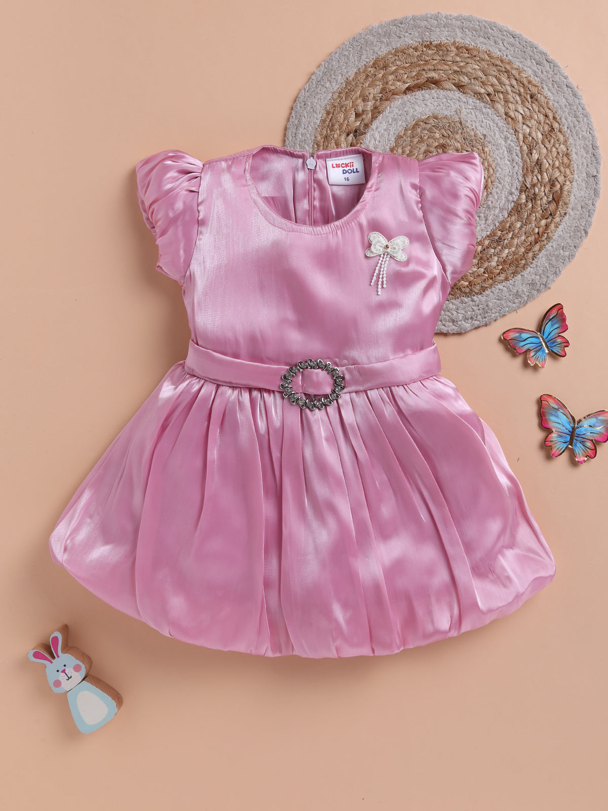 Vibrant Satin Party Dress for Girls – Available in Red, Purple, Pink & Blue