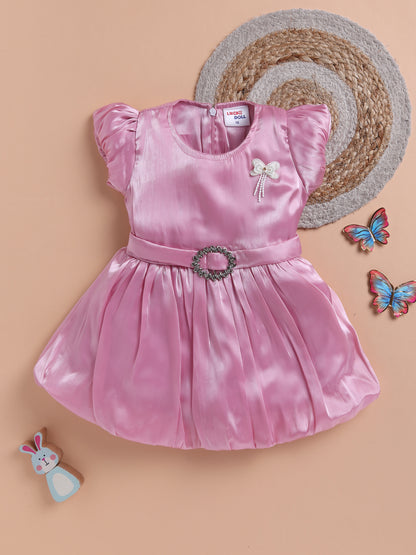 Vibrant Satin Party Dress for Girls – Available in Red, Purple, Pink & Blue