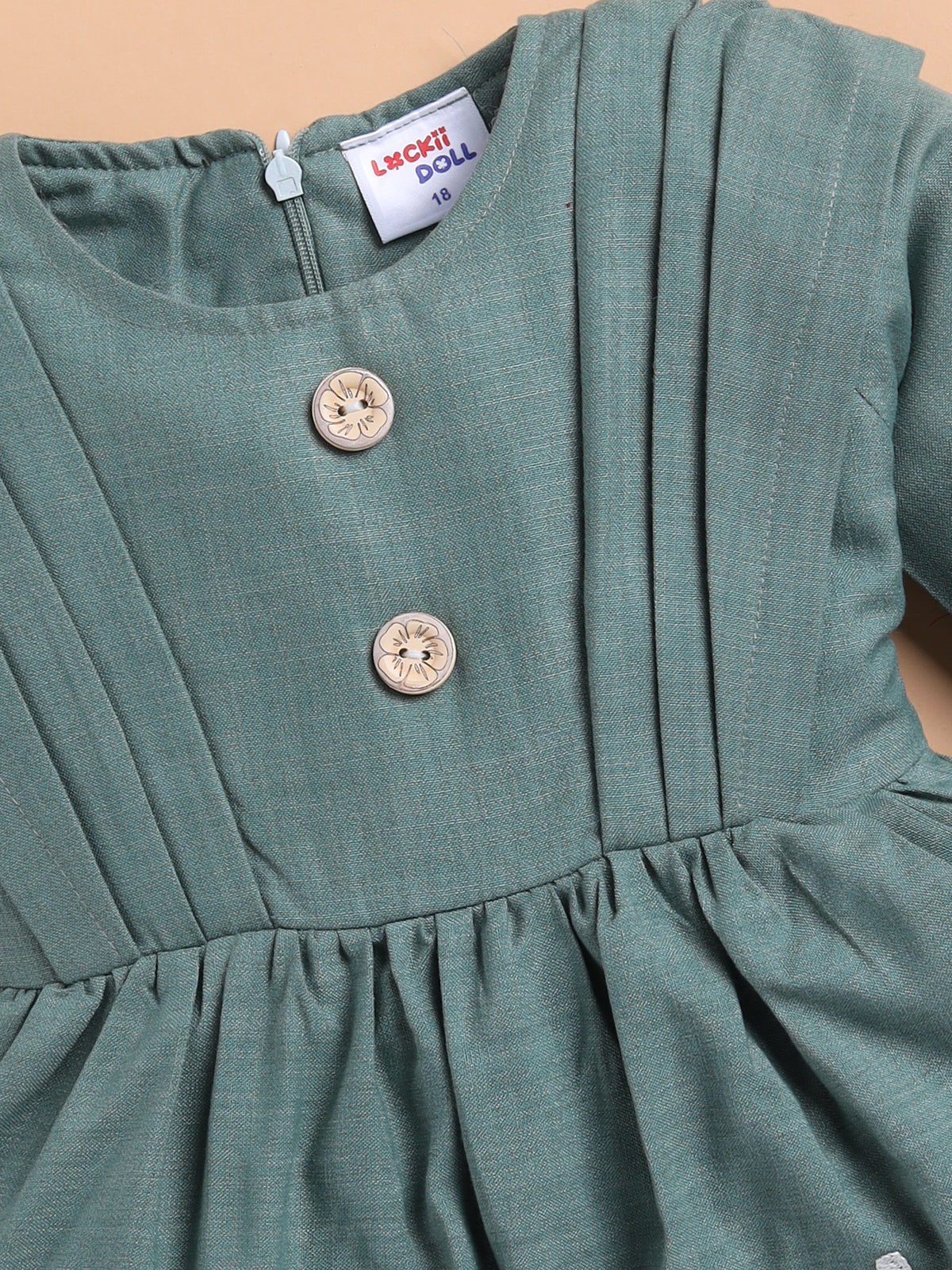 Lackii Doll Embroidered Cotton Dress for Girls | Soft & Elegant Green & Pink Outfit