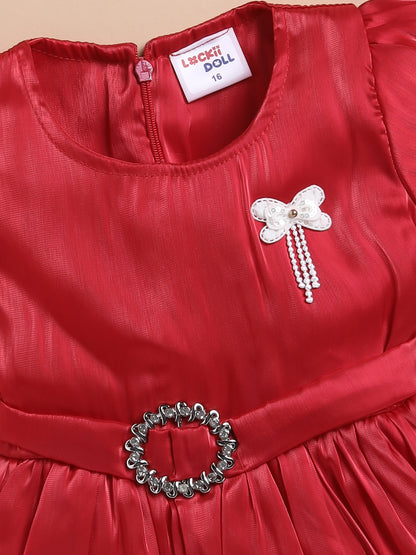 Vibrant Satin Party Dress for Girls – Available in Red, Purple, Pink & Blue